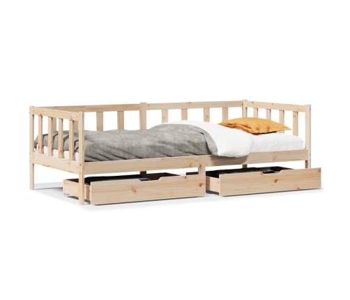 Sofá cama con cajones madera maciza de pino 90x190 cm