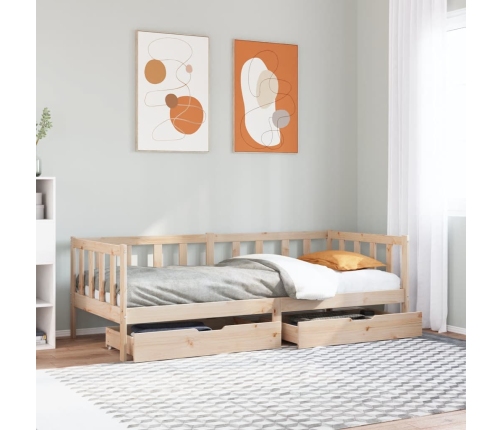 Sofá cama con cajones madera maciza de pino 90x190 cm