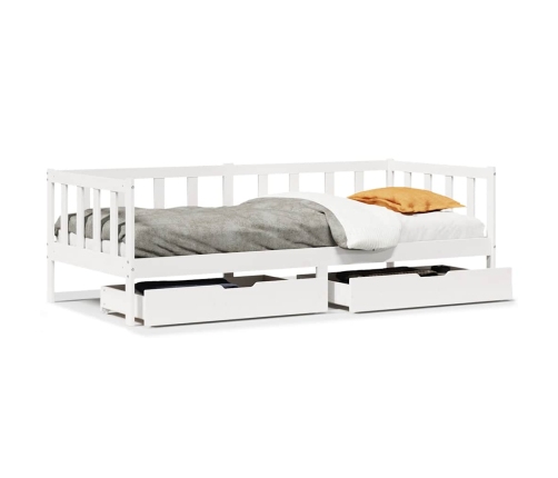 Sofá cama con cajones madera maciza de pino blanca 80x200 cm