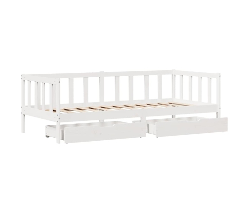 Sofá cama con cajones madera maciza de pino blanca 80x200 cm