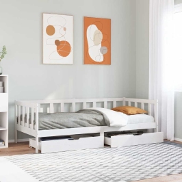 Sofá cama con cajones madera maciza de pino blanca 80x200 cm
