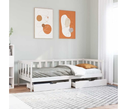 Sofá cama con cajones madera maciza de pino blanca 80x200 cm