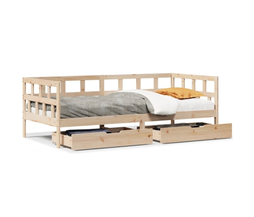 Sofá cama con cajones madera maciza de pino 90x200 cm