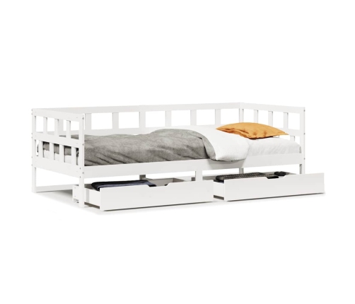 Sofá cama con cajones madera maciza de pino blanca 80x200 cm