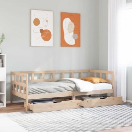 Sofá cama con cajones madera maciza de pino 90x190 cm