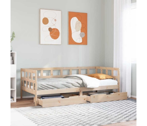 Sofá cama con cajones madera maciza de pino 90x190 cm
