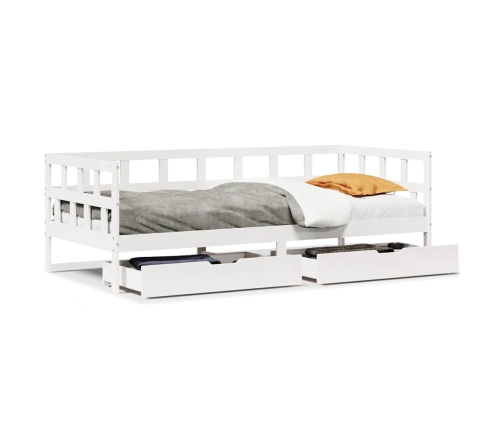 Sofá cama con cajones madera maciza de pino blanca 90x190 cm
