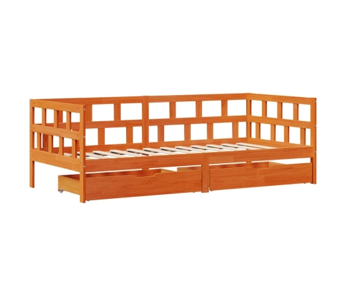 Sofá cama con cajones madera maciza pino marrón cera 90x200 cm