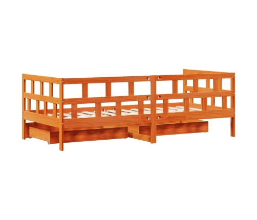 Sofá cama con cajones madera maciza pino marrón cera 90x200 cm