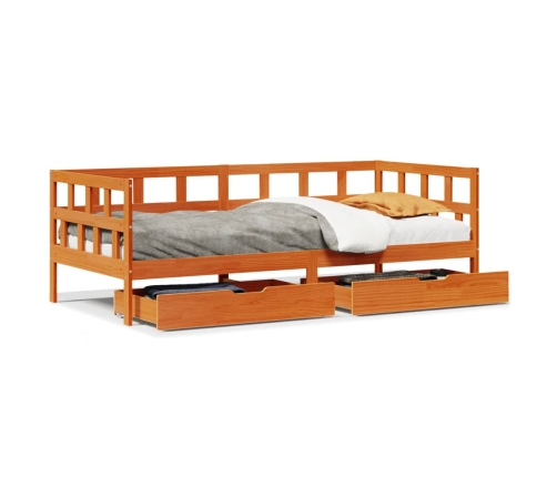 Sofá cama con cajones madera maciza pino marrón cera 90x200 cm