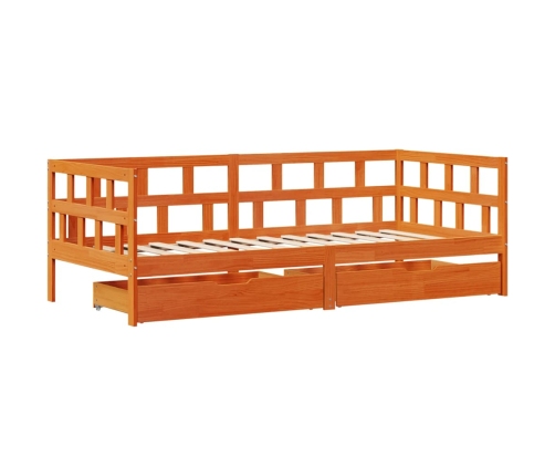 Sofá cama con cajones madera maciza pino marrón cera 80x200 cm