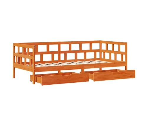 Sofá cama con cajones madera maciza pino marrón cera 90x190 cm