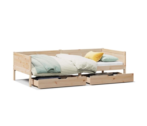 Sofá cama con cajones madera maciza de pino 80x200 cm