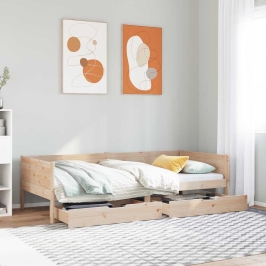 Sofá cama con cajones madera maciza de pino 80x200 cm