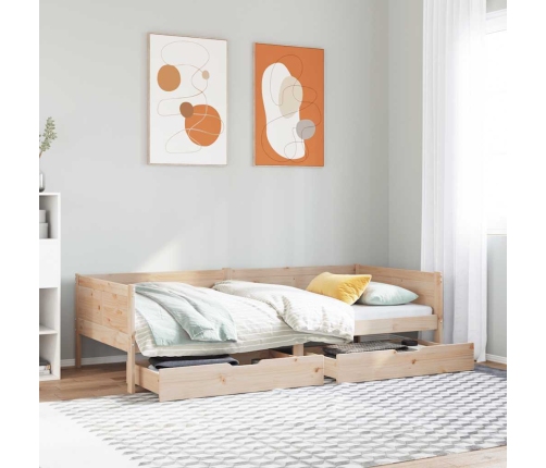 Sofá cama con cajones madera maciza de pino 80x200 cm