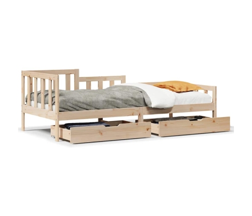 Sofá cama con cajones madera maciza de pino 90x200 cm