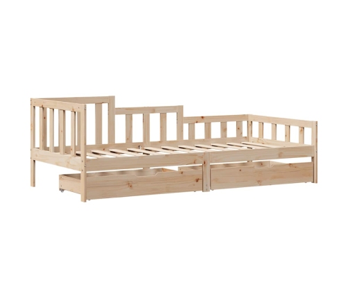 Sofá cama con cajones madera maciza de pino 90x200 cm