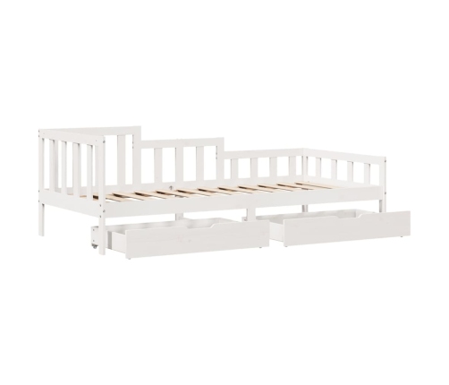 Sofá cama con cajones madera maciza de pino blanca 90x190 cm