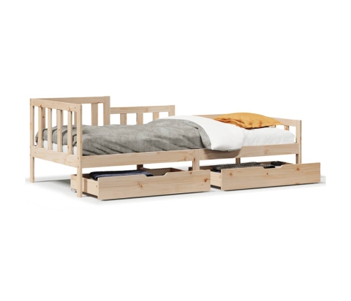 Sofá cama con cajones madera maciza de pino 80x200 cm