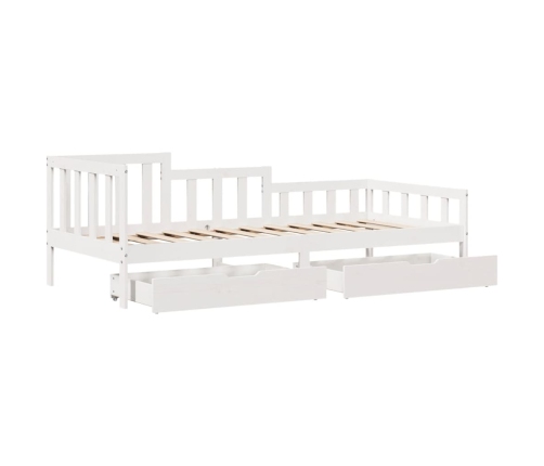 Sofá cama con cajones madera maciza de pino blanca 80x200 cm