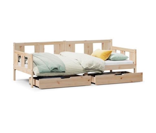 Sofá cama con cajones madera maciza de pino 90x200 cm