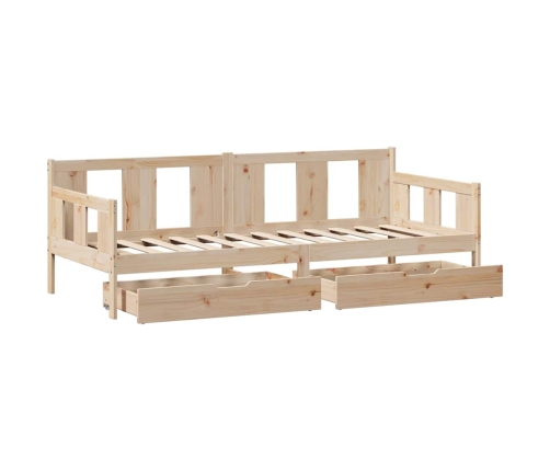Sofá cama con cajones madera maciza de pino 90x200 cm