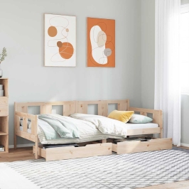 Sofá cama con cajones madera maciza de pino 90x200 cm