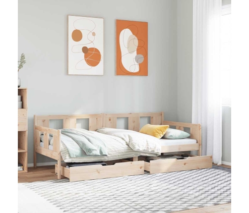 Sofá cama con cajones madera maciza de pino 90x200 cm
