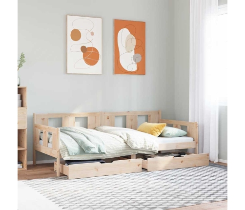 Sofá cama con cajones madera maciza de pino 90x190 cm