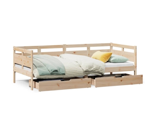 Sofá cama con cajones madera maciza de pino 90x200 cm