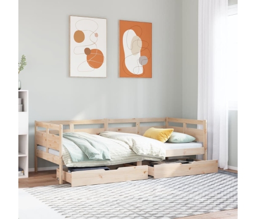 Sofá cama con cajones madera maciza de pino 90x200 cm