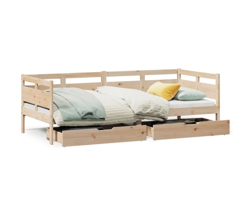 Sofá cama con cajones madera maciza de pino 80x200 cm