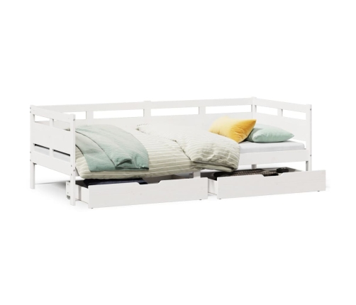 Sofá cama con cajones madera maciza de pino blanca 80x200 cm