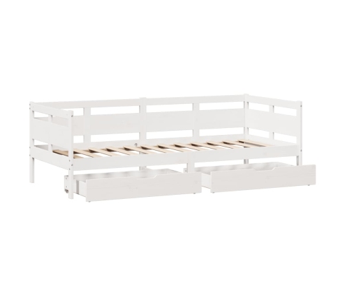 Sofá cama con cajones madera maciza de pino blanca 80x200 cm