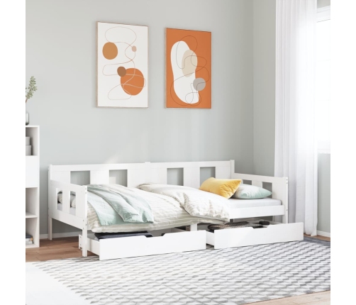 Sofá cama con cajones madera maciza de pino blanca 80x200 cm