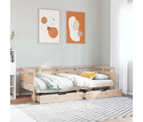 Sofá cama con cajones madera maciza de pino 90x190 cm