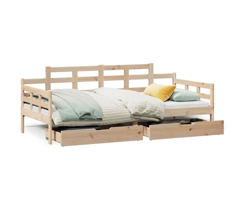 Sofá cama con cajones madera maciza de pino 90x200 cm