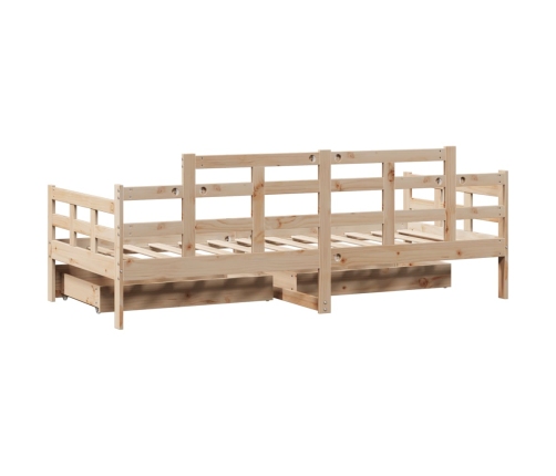 Sofá cama con cajones madera maciza de pino 90x200 cm