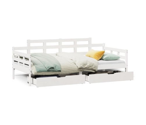 Sofá cama con cajones madera maciza de pino blanco 90x200 cm