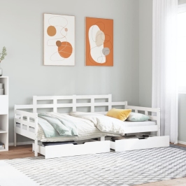 Sofá cama con cajones madera maciza de pino blanco 90x200 cm
