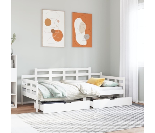Sofá cama con cajones madera maciza de pino blanco 90x200 cm