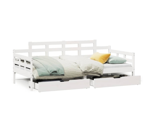 Sofá cama con cajones madera maciza de pino blanca 80x200 cm