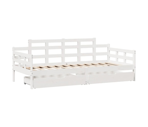 Sofá cama con cajones madera maciza de pino blanca 80x200 cm
