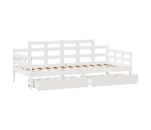 Sofá cama con cajones madera maciza de pino blanca 80x200 cm