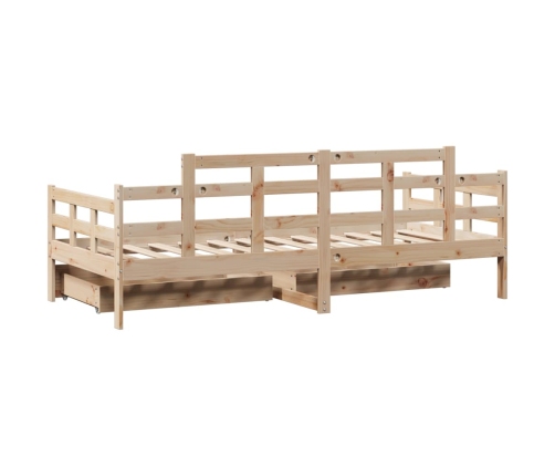 Sofá cama con cajones madera maciza de pino 90x190 cm