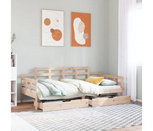 Sofá cama con cajones madera maciza de pino 90x190 cm