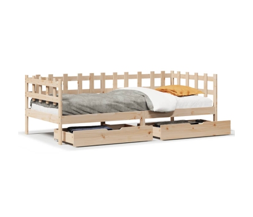 Sofá cama con cajones madera maciza de pino 90x200 cm