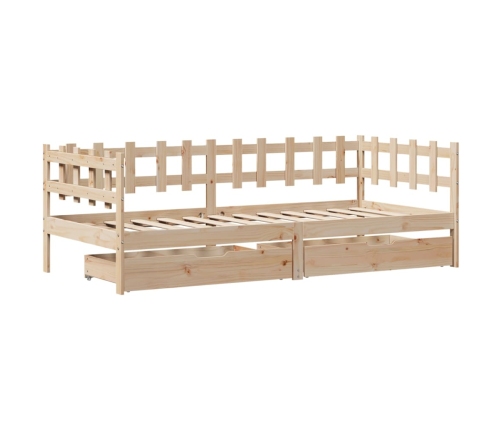 Sofá cama con cajones madera maciza de pino 90x200 cm