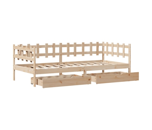 Sofá cama con cajones madera maciza de pino 90x200 cm