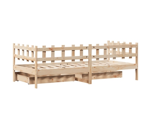 Sofá cama con cajones madera maciza de pino 80x200 cm